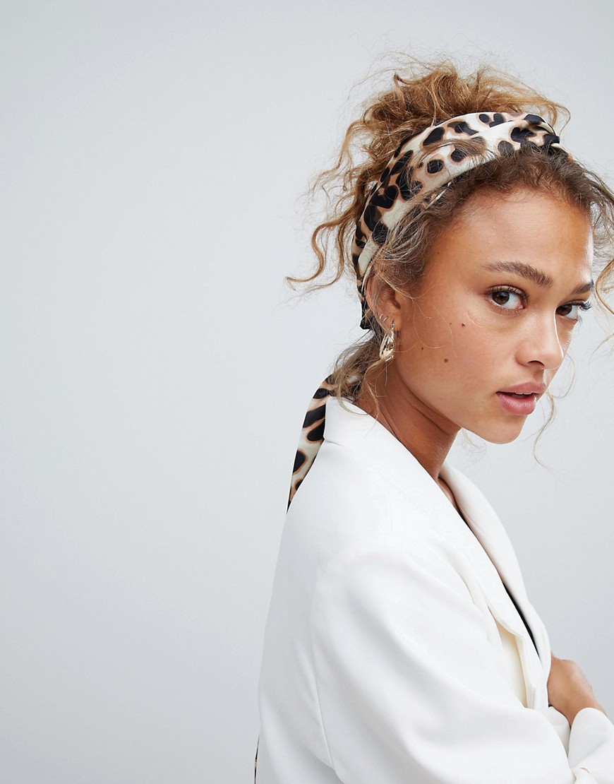 ASOS DESIGN twist block headscarf in leopard print-Multi