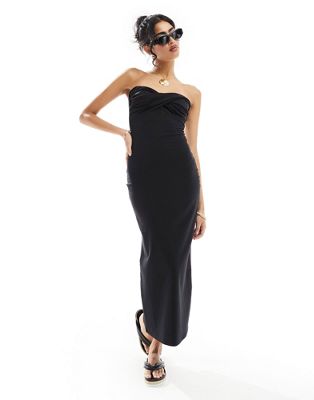 Asos Design Twist Bust Bodycon Bandeau Midaxi Dress In Black
