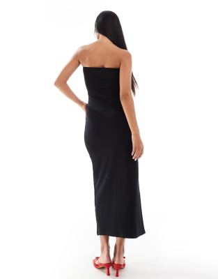 Asos Design Maxi Textured Fold Over Detail Bandeau Dress In Black