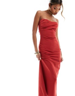 twist bust bodycon bandeau midaxi dress in chili red