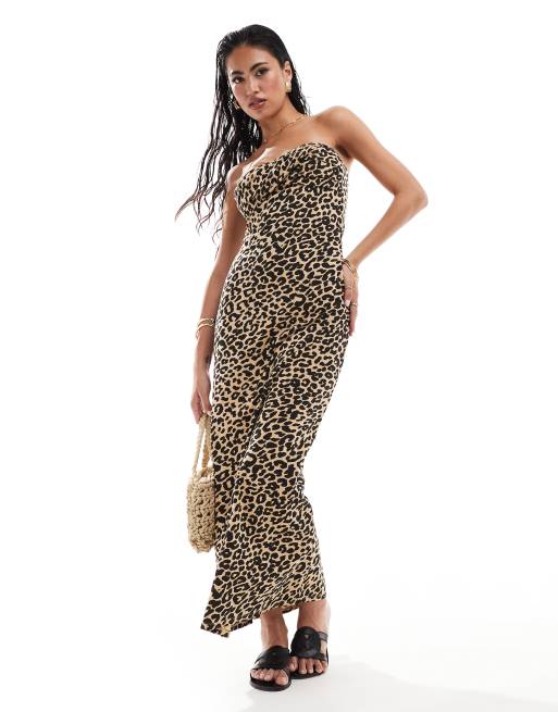 ASOS DESIGN twist bust bodycon bandeau midaxi dress in leopard print, 2 of 4