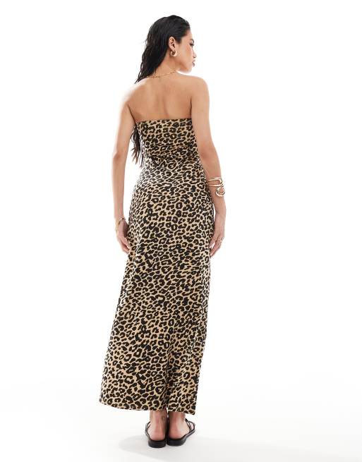 ASOS DESIGN twist bust bodycon bandeau midaxi dress in leopard print, 3 of 4