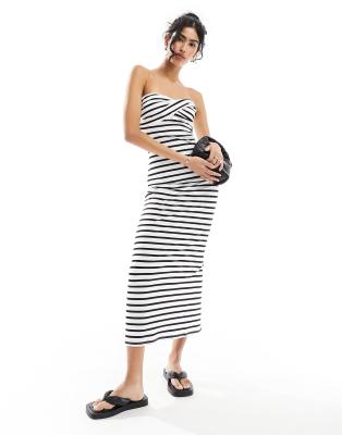 ASOS DESIGN twist bust bodycon bandeau midaxi dress in mono stripe