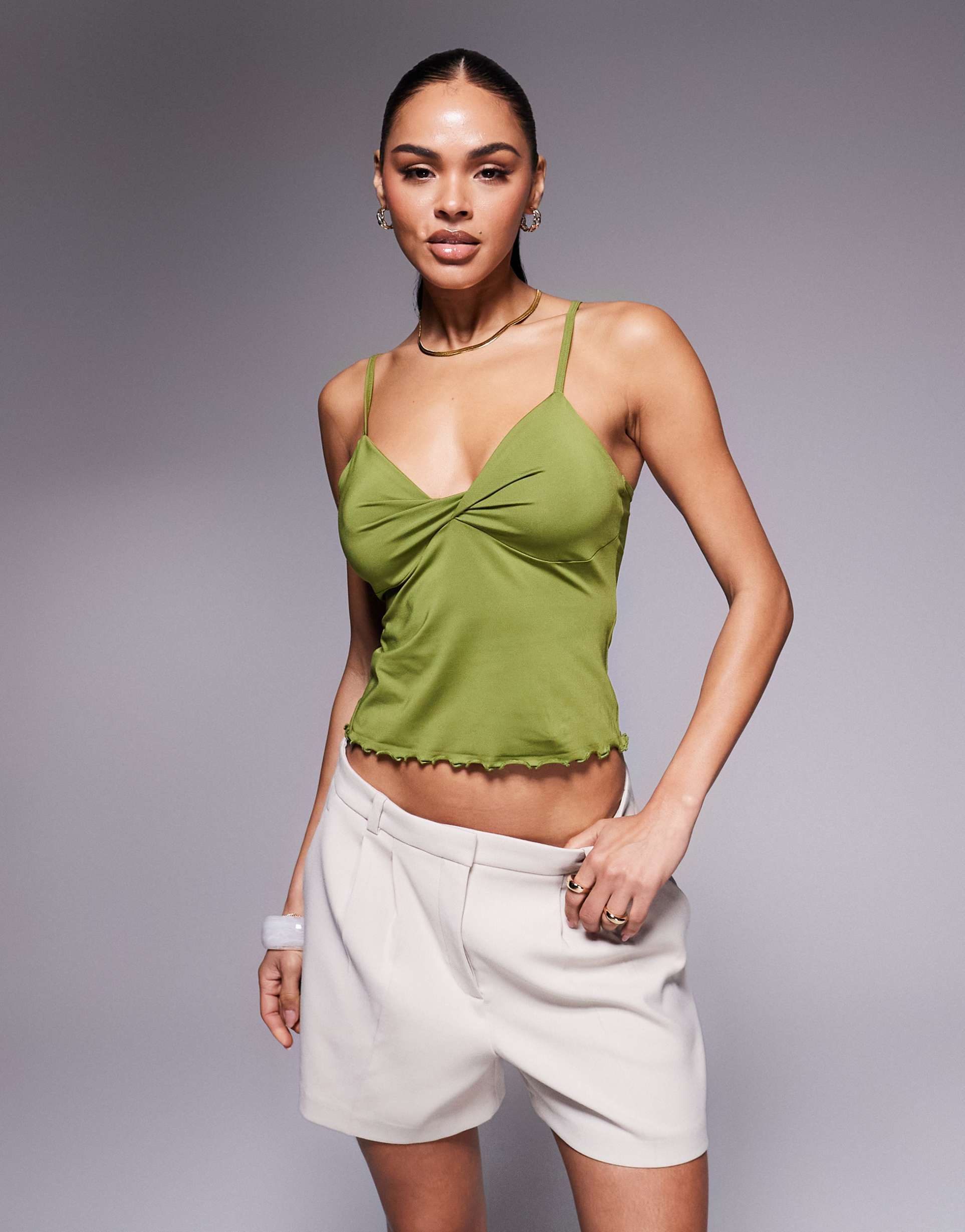 asos design twist bust cami top in green