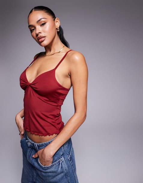ASOS DESIGN twist bust cami top in wine - view 1