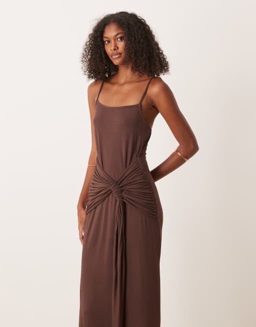 ASOS DESIGN twist detail cami maxi dress in chocolate