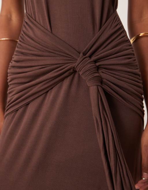 ASOS DESIGN twist detail cami maxi dress in chocolate