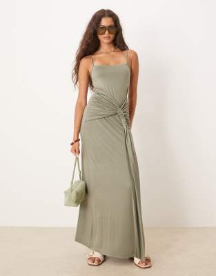 ASOS DESIGN twist detail cami midi dress in khaki - view 1