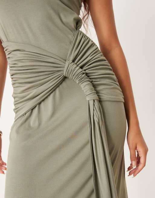 ASOS DESIGN twist detail cami midi dress in khaki, 3 of 4