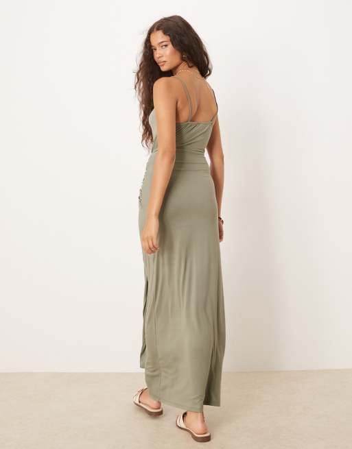 ASOS DESIGN twist detail cami midi dress in khaki, 4 of 4