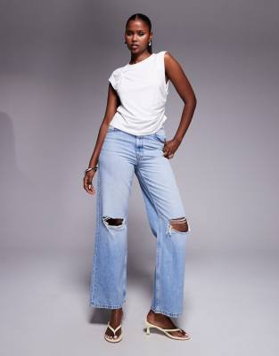 Asos Design Twist Detail Grown On Sleeves T-shirt With Ruched Side In White