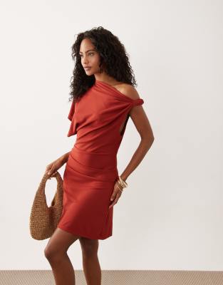 Asos Design Twist Detail Mini Dress In Brown