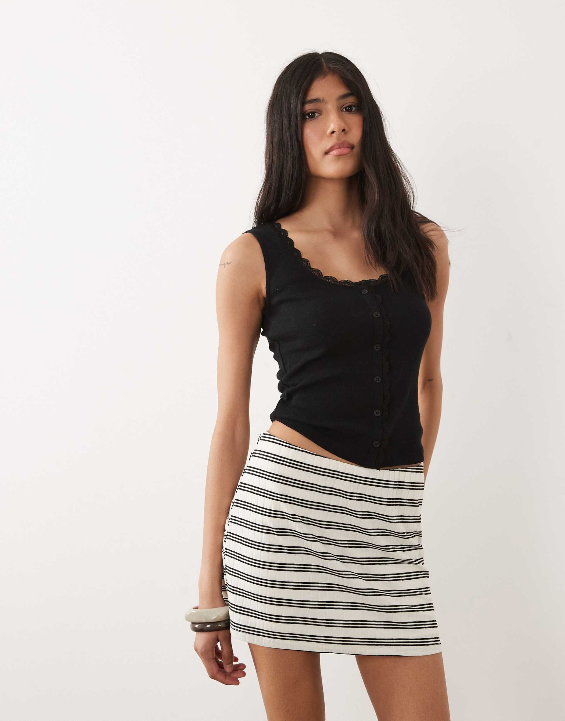 asos design twist detail mini skort in mono stripe
