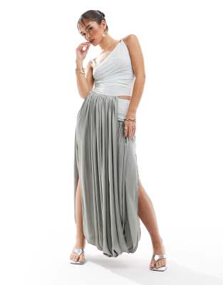 Asos Design Twist Detail Mix Midi Dress With Fold Up Skirt In Blue And Gray