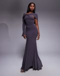 [ASOS DESIGN] ASOS DESIGN twist detail one-sleeve maxi dress in slate grey-Silver 8 Slate Grey
