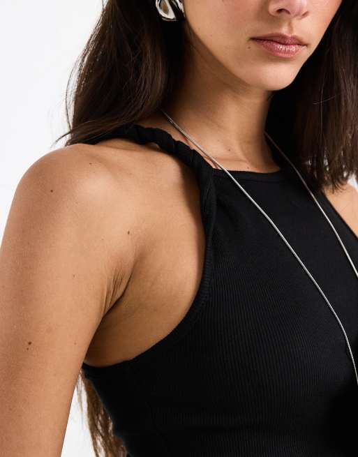 ASOS DESIGN twist detail scoop neck cami in black, 3 of 4