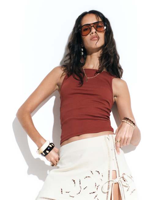 ASOS DESIGN twist detail scoop neck cami in burgundy, 5 of 5