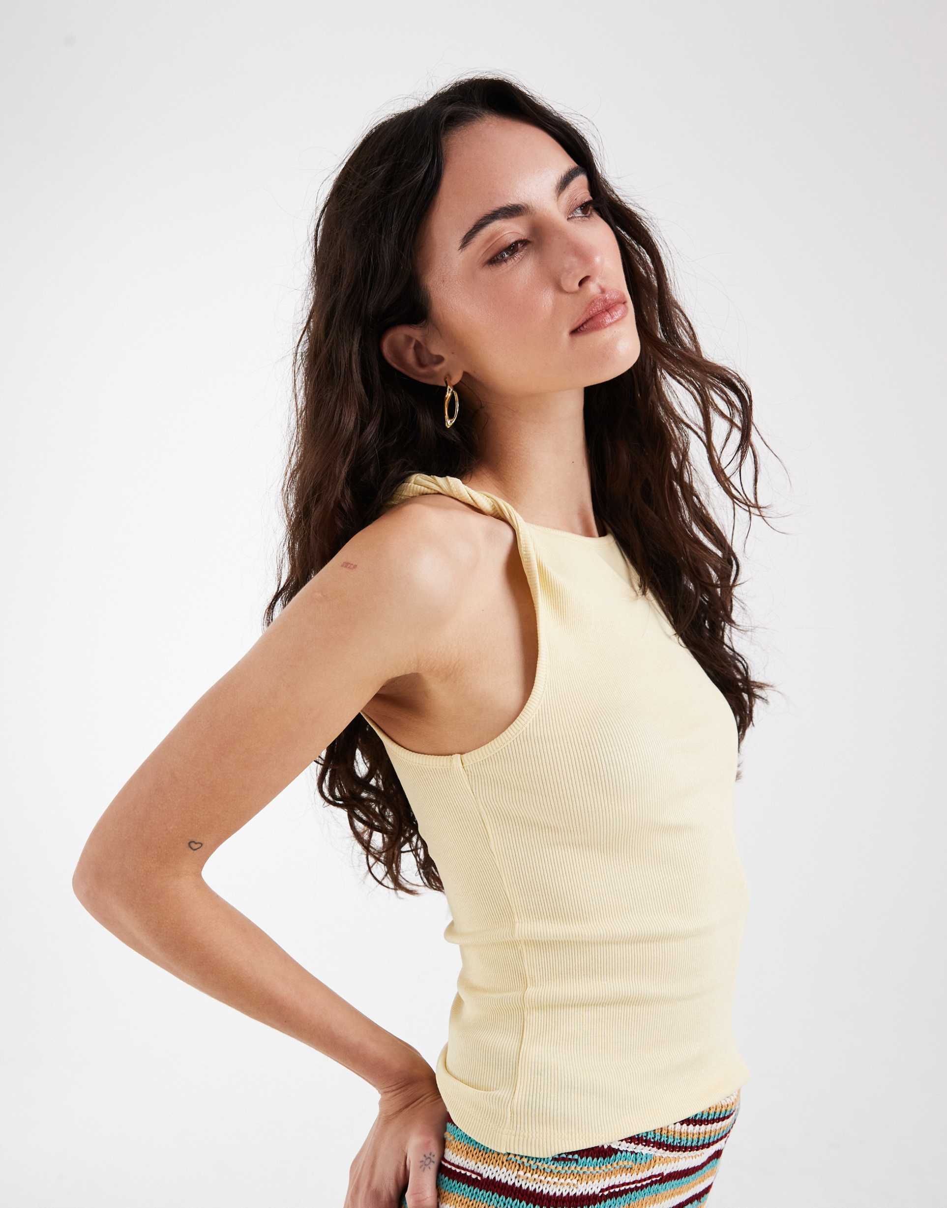 asos design twist detail scoop neck cami in buttermilk