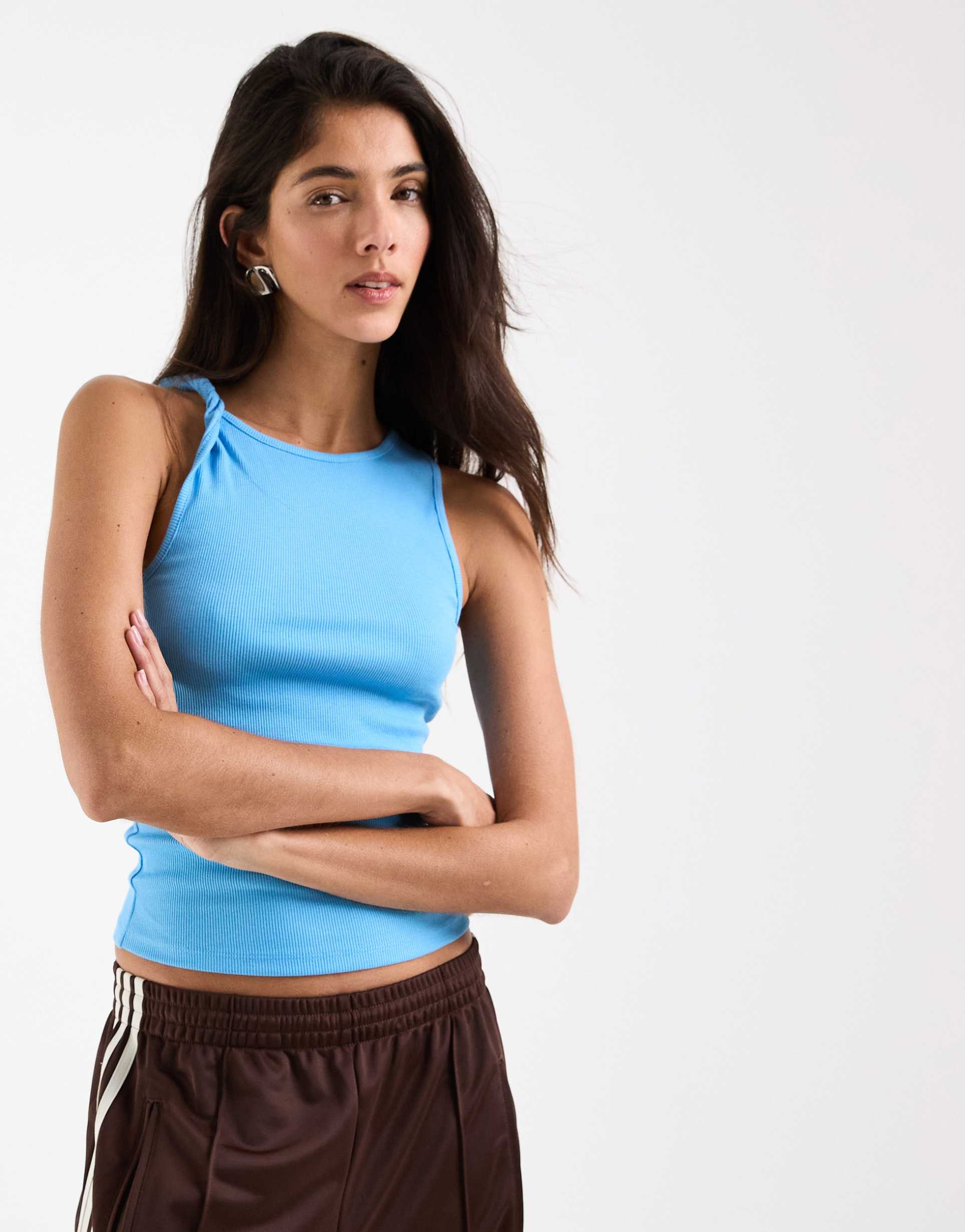 asos design twist detail scoop neck cami in light blue