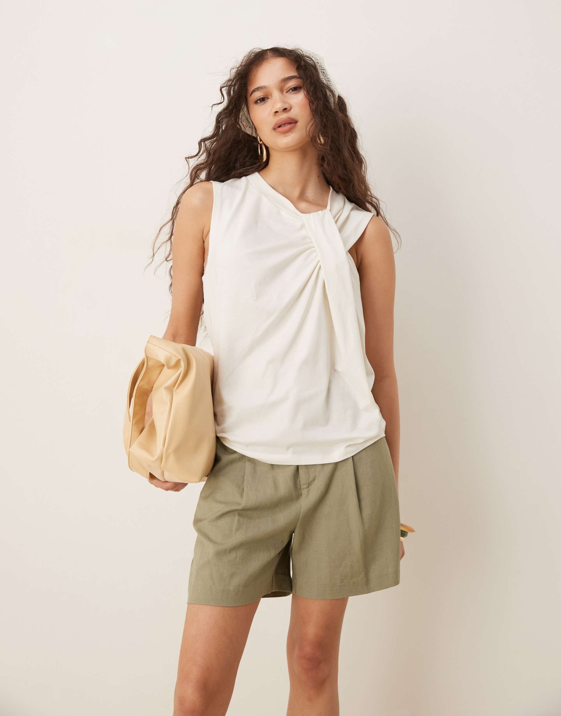 asos design twist detail sleeveless top in coconut milk