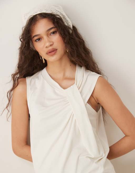 ASOS DESIGN twist detail sleeveless top in coconut milk, 4 of 4