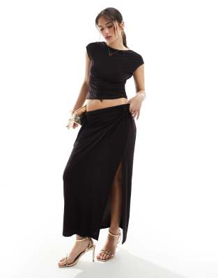 Asos Design Twist Detail Split Drape Maxi Skirt In Black