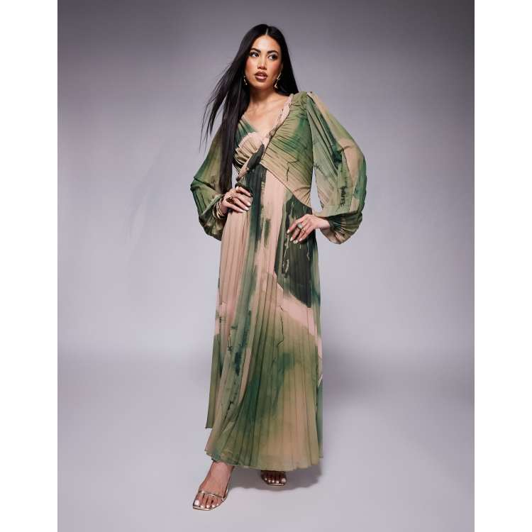 slim fit dress slacks Asos Edition Satin Plunge Maxi Dress With Cross Back In Sage Green