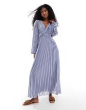 ASOS DESIGN plisse drape long sleeve maxi dress in pastel blurred print