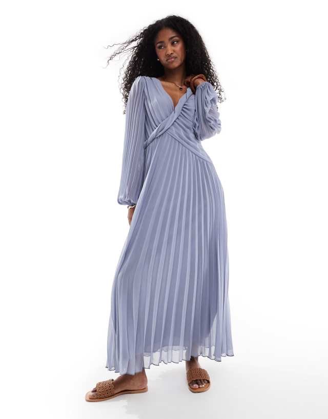 asos design wrap midi dress twist detail front pleated in dusky blue creating a timeless silhouette Size:6-UK web collection: going out dresses Baby Girl Green Velvet