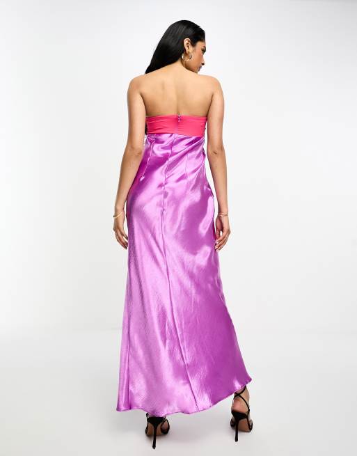 ASOS DESIGN twist front bandeau maxi dress in satin and chiffon