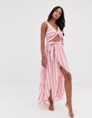 ASOS DESIGN twist front beach maxi beach dress in stripe-Multi