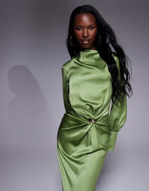 chinese dress ladies Stella Draped Slinky Maxi Dress / Ombre Vintage Olive | Meshki main image 0