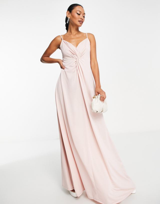 ASOS DESIGN twist front cami maxi dress in blush