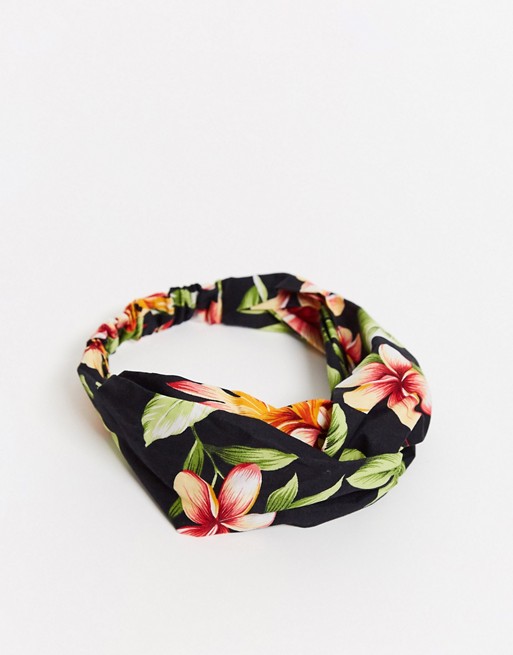 ASOS DESIGN twist front headband in green leaf tropical print