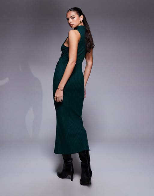 ASOS DESIGN twist front high neck midi dress in green, 2 of 4