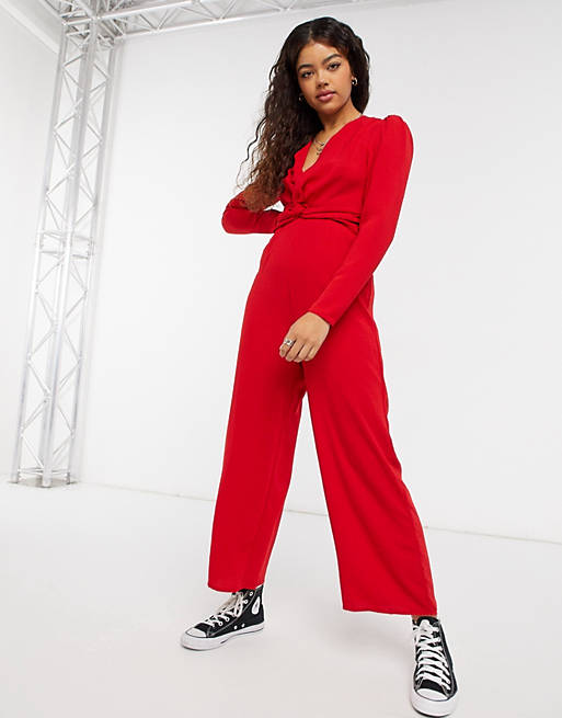 ASOS DESIGN twist front jumpsuit with long sleeves