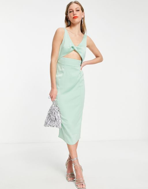 ASOS DESIGN twist front keyhole midi dress in green | ASOS