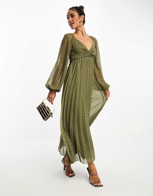 Green chiffon 2025 midi dress