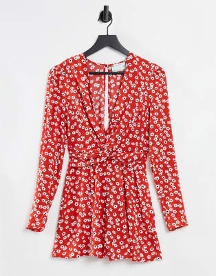 red long sleeve playsuit