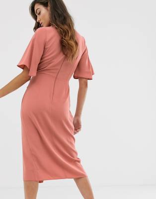 asos design twist midi dress with kimono sleeve