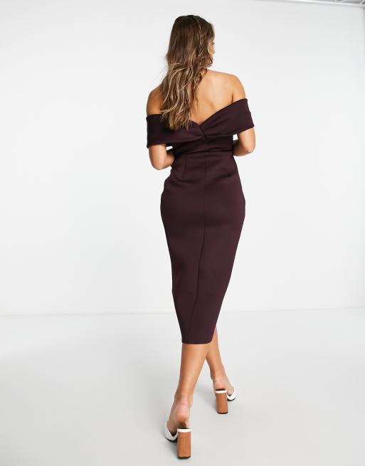 Off shoulder twisted 2024 waist tie midi dress