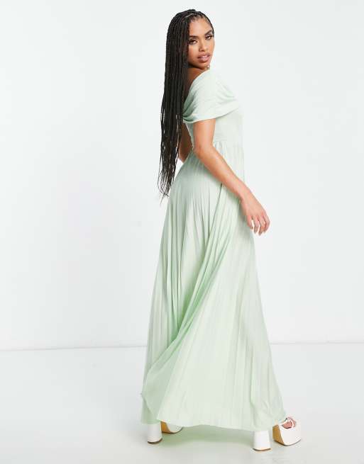 Exclusive pleated maxi 2024 dress in sage