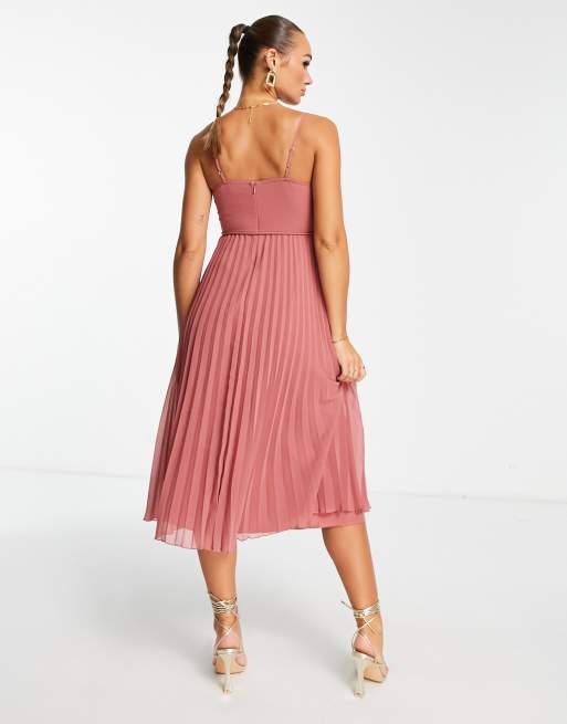 ASOS DESIGN Fuller bust twist front pleated cami midi dress with