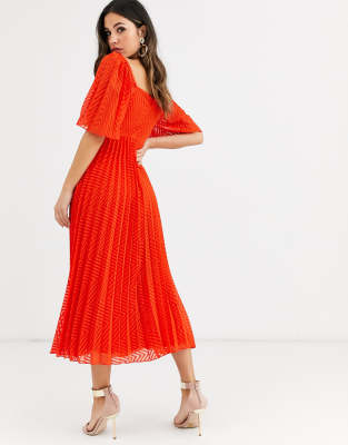 red pleated dress asos