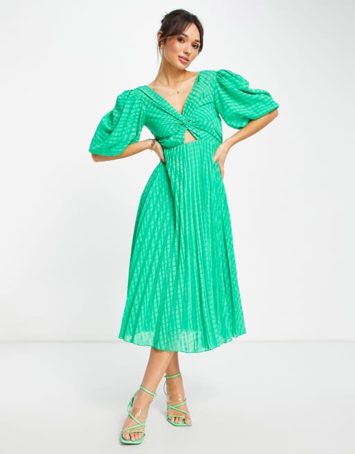 Asos green 2024 pleated midi dress