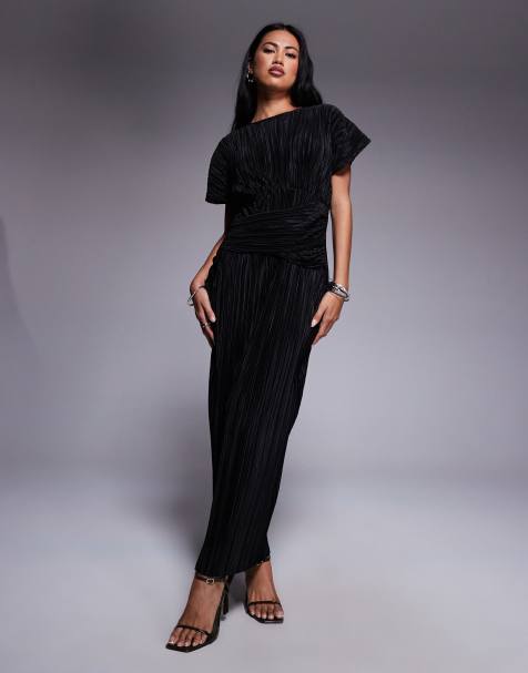 ASOS DESIGN twist front plisse sleeveless maxi dress in black - view 1