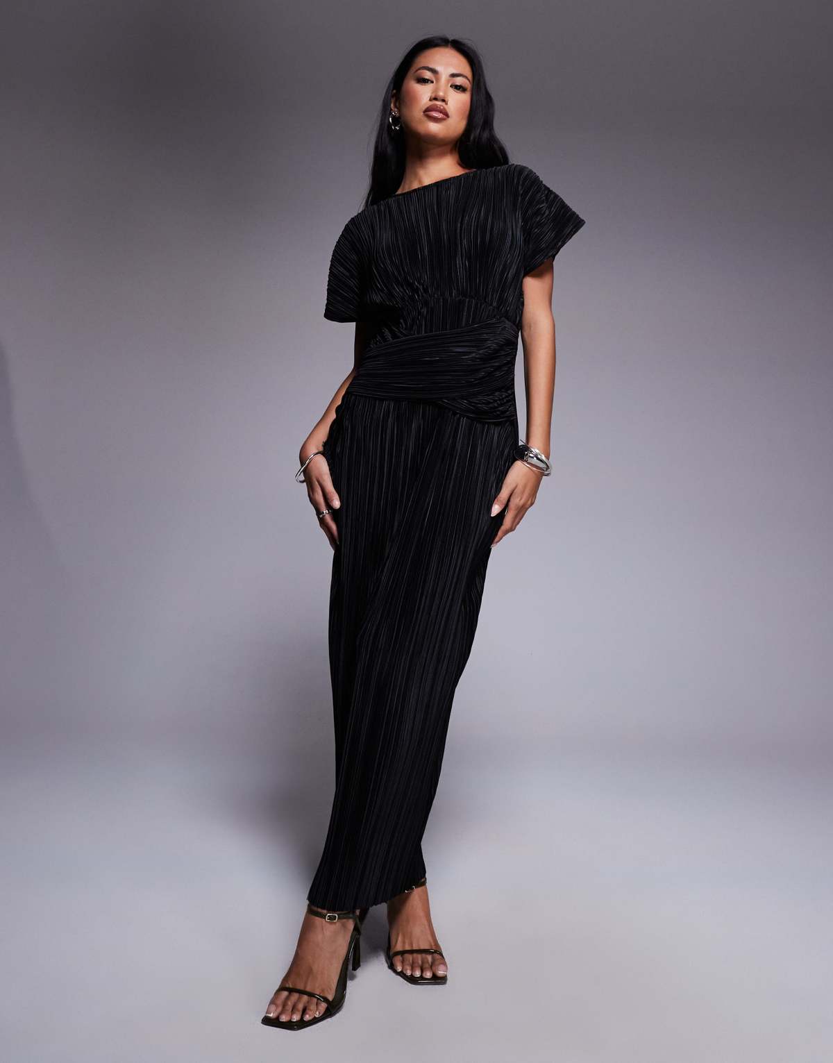 ASOS DESIGN twist front plisse sleeveless maxi dress in black
