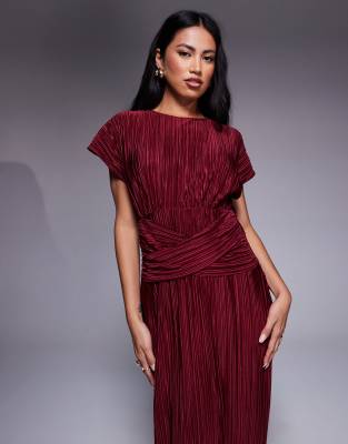 Asos Design Twist Front Plisse Sleeveless Maxi Dress In Red