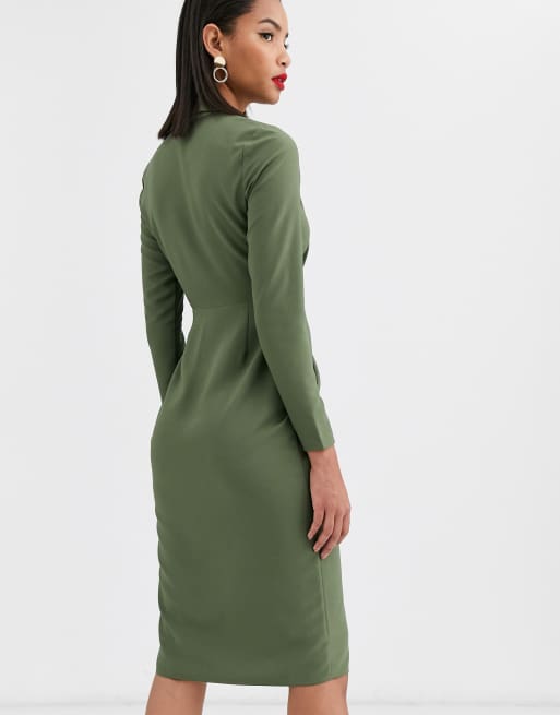 solid twisted design shirt dress ASOS twist front plunge midi in khaki Color:Hey Batter Batter hawaiian dresses Leopard-print maxi dress Clothing A tonal embroidered Oval