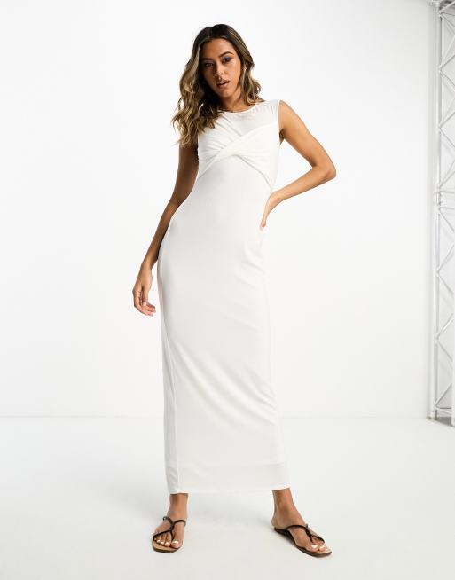 ASOS DESIGN deep plunge tie front midi dress in ivory